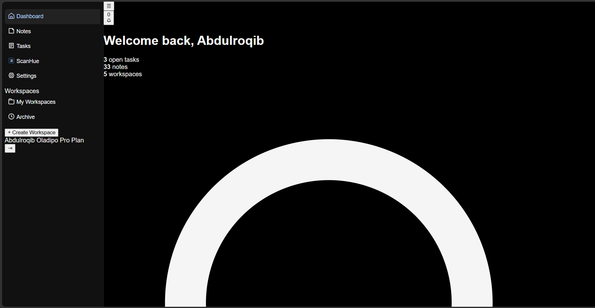 LogHue dashboard with the sidebar navigation styled and the Dashboard item active